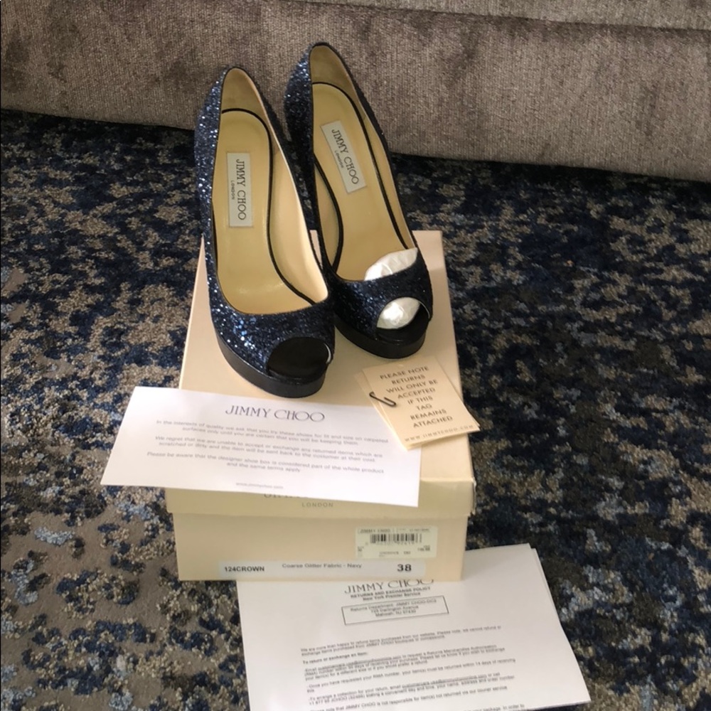100% AUTHENTIC JIMMY CHOO GLITTER - NAVY PUMPS
